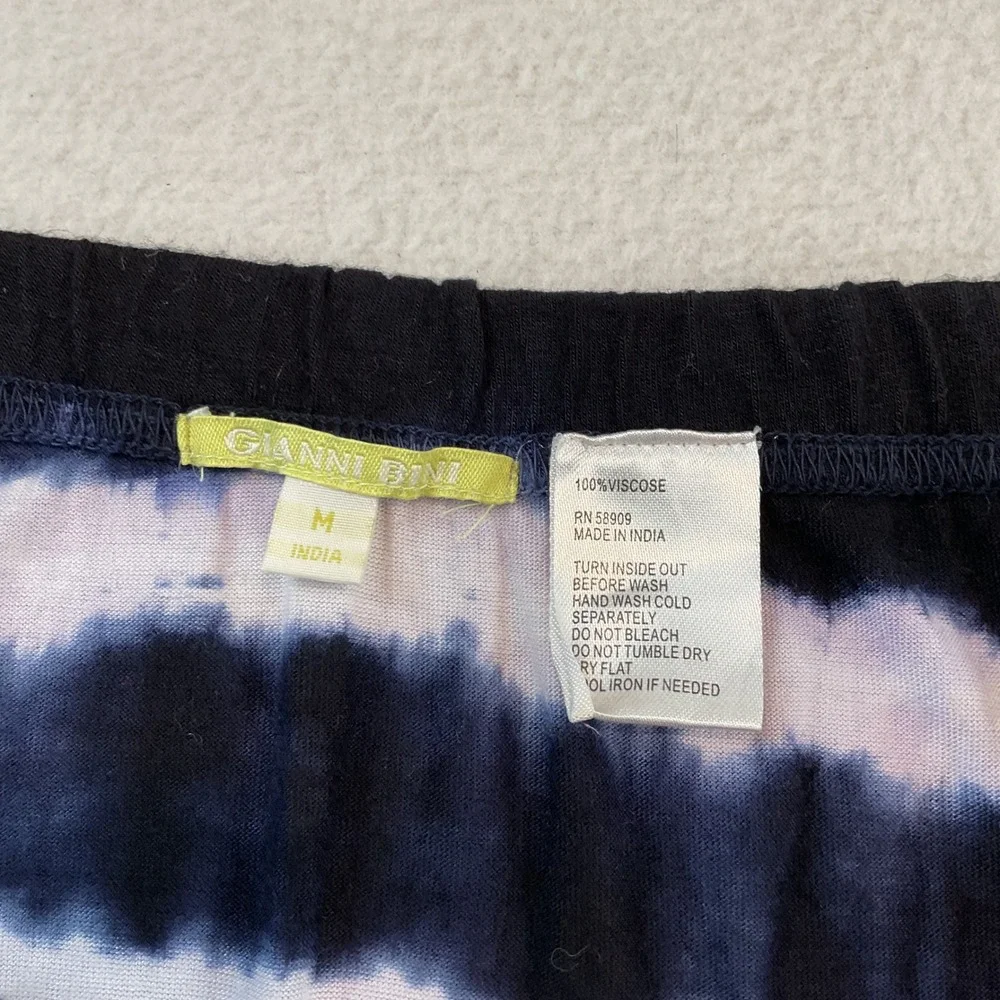 Gianni Bini Womens Navy Blue White Tie Dye Stripe Maxi Skirt Side Slit Size M
